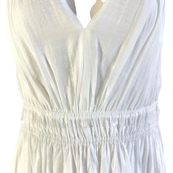 Vince Pleated Double V-neck Maxi Dress Smocked Waist White - Picture 5 of 11